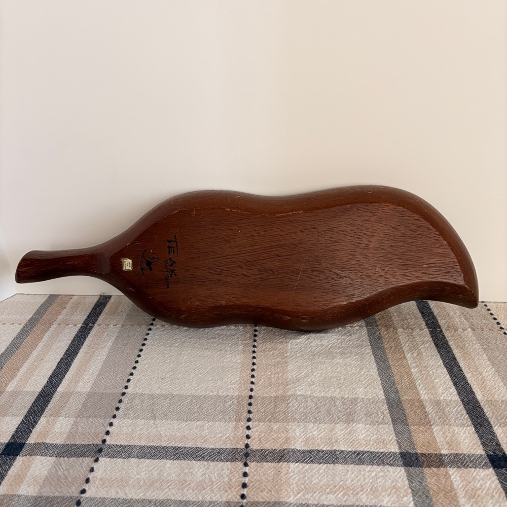 Mid Century Modern Teak Wood Divided Tray Quon Quon Handcrafted Pea Pod Leaf - Picture 2 of 10